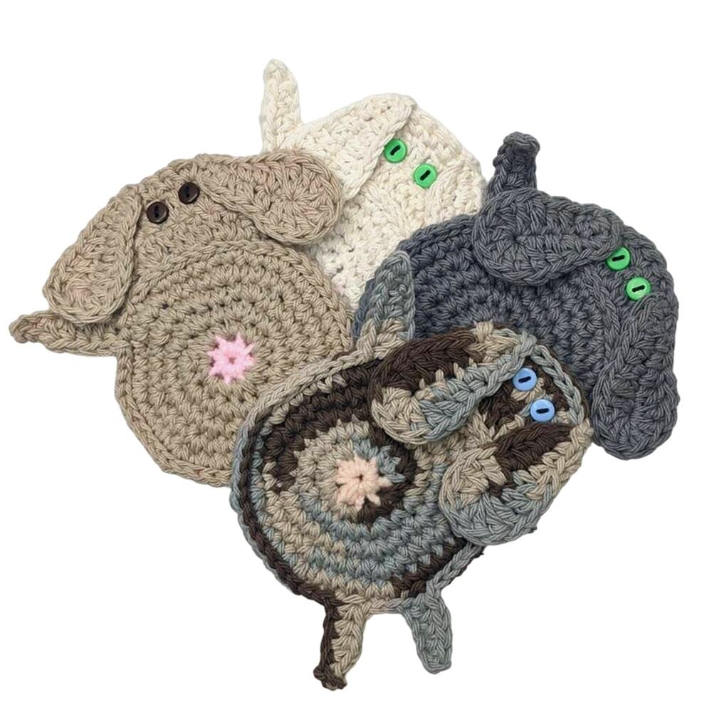 Hand Crafted Dog Butt Coasters Set of Four Crochet Peeking Puppy Table Mug Rug